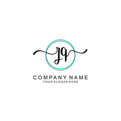 ZQ Initial handwriting logo with circle hand drawn template vector