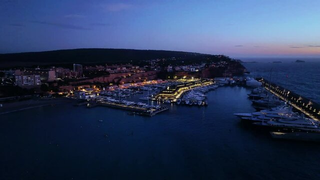 Aerial view, Spain, Balearic Islands, Mallorca, Santa Ponsa region, El Toro with villas, flight at luxury marina Port Adriano