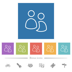 User group outline flat white icons in square backgrounds