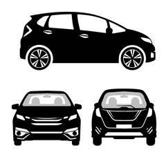 family car icon vector design front, side and back view