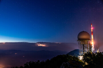 Radar tower at night