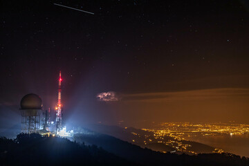 Radar tower at night