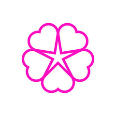 Logotipo con 5 corazones con forma de flor con líneas en color rosa