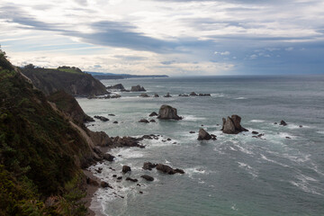 View from the beach of El Silencio, Spanish destination, Asturias, Spain.