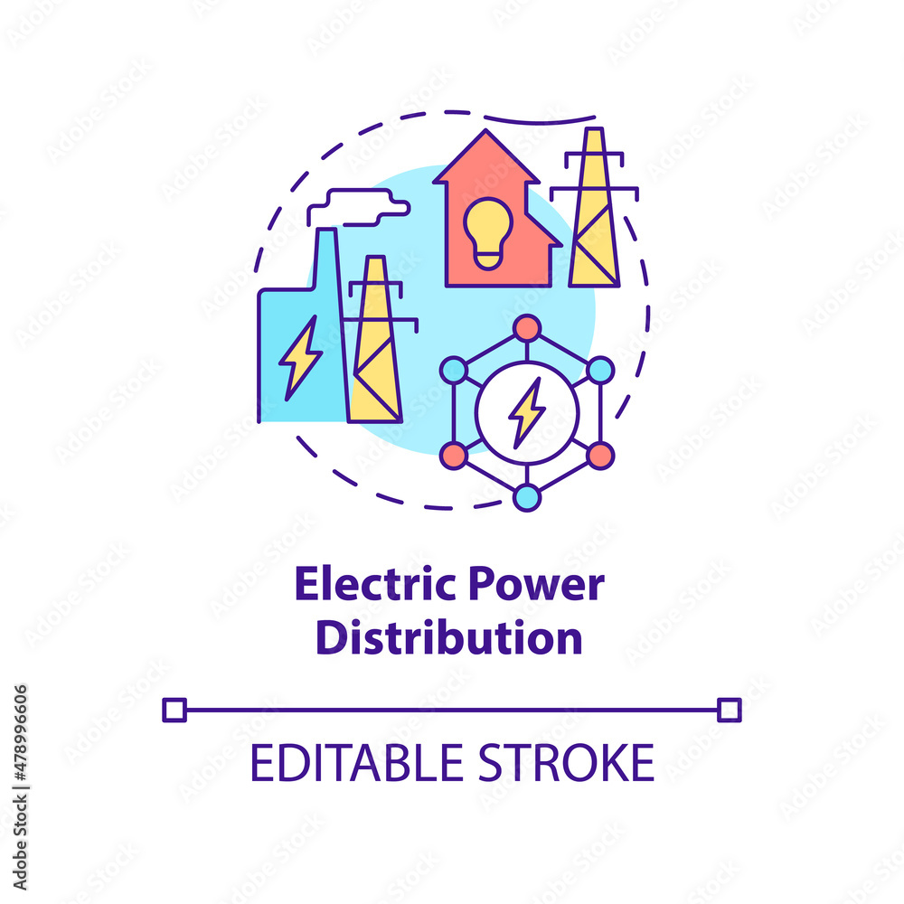 Poster electric power distribution concept icon. smart grid system productivity abstract idea thin line ill