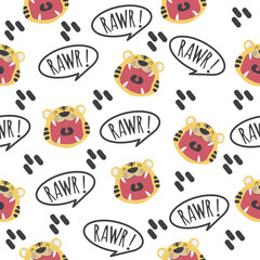 Cute tiger open mouth Seamless pattern