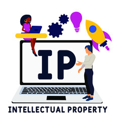 IP - Intellectual Property acronym. business concept background.  vector illustration concept with keywords and icons. lettering illustration with icons for web banner, flyer, landing pag