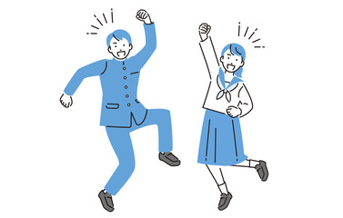 ジャンプをする中学生の男女セット