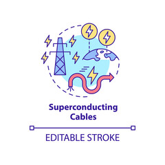 Superconducting cables concept icon. Smart grid component abstract idea thin line illustration. Isolated outline drawing. Editable stroke. Roboto-Medium, Myriad Pro-Bold fonts used