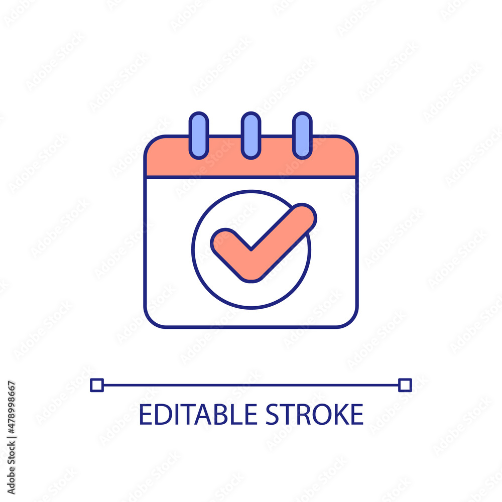 Poster Calendar RGB color icon. Schedule and planner. Meetings and appointments reminder. Timetable. Isolated vector illustration. Simple filled line drawing. Editable stroke. Arial font used