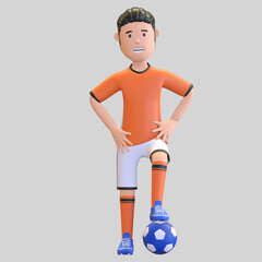 netherlands national football player character man standing with ball under his foot 3d render illustration
