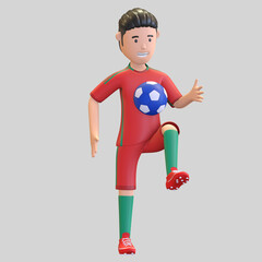 portugal national football player character man juggling ball 3d render illustration