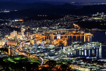 弓張岳展望台から見た夜景　長崎県佐世保市　Night view seen from Yumiharidake...