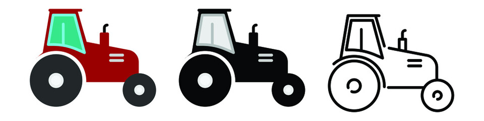 Tractor truck icon. Line and filled outline colorful vector, Farm tractor