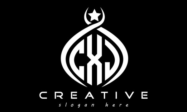 CXJ three letters monogram curved oval initial logo design, geometric minimalist modern business shape creative logo, vector template