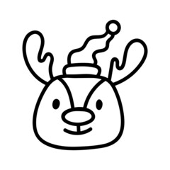 Doodle baby deer head with horns for Happy Holidays. Merry Christmas and Happy New Year cute card in sketch style