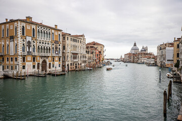 Island murano in Venice Italy. View on canal with boat and motorboat water. Picturesque landscape.