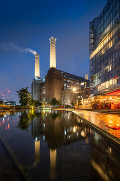 The newly re-built Battersea Power Station and surrounding apartments and restaurants, Nine Elms, Wandsworth, London