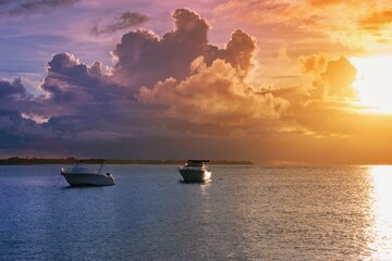 Stormy colorful sunset above the sea, Grand Baie, Mauritius
