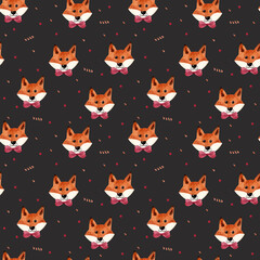 Cute red fox, watercolor print. Seamless pattern. Childrens illustration