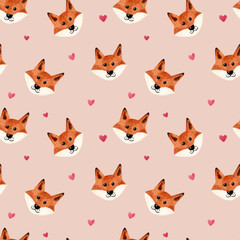 Cute red fox, watercolor print. Seamless pattern. Childrens illustration