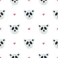 Cute panda, watercolor print. Seamless pattern. Childrens illustration