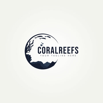 silhouette coral reef aquatic ocean icon logo template vector illustration design