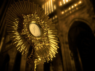 Jesus Christ in the monstrance present in the Sacrament of the Eucharist