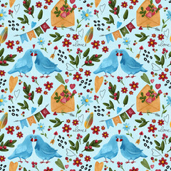 Seamless background, Valentine's day, digital drawing