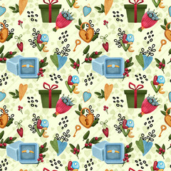 Seamless background, Valentine's day, digital drawing