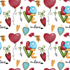 Seamless background, Valentine's day, digital drawing