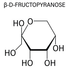 Fructose or D-fructose fruit sugar molecule. Component of high-fructose corn syrup - HFCS. Skeletal formula.