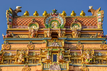 Den Helder, the Netherlands. December 2021. The colorful ornaments and decorations of a Hindu temple