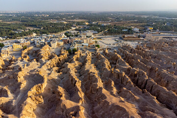 Aerial of the Al Qarah mountain, Al Ahsa (Al Hasa) Oasis, UNESCO World Heritage Site, Hofuf