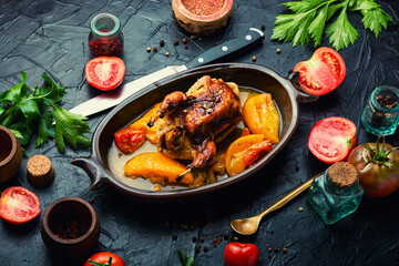 Fried quails, dietary meat.