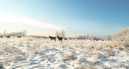 horses graze in the steppe