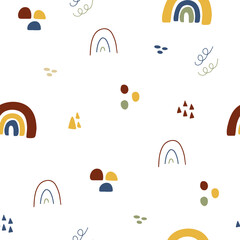 Seamless childish pattern with hand drawn rainbows, Creative kids texture for fabric, wrapping, textile, wallpaper, apparel. Vector illustration