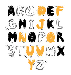 Doodle style alphabet. Vector isolated illustration.