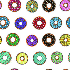Seamless vector pattern with donuts can be used as background, textile
or fabric motive, banner, decor, etc.