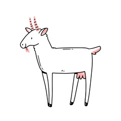 White goat in a cute doodle style. Vector illustration.