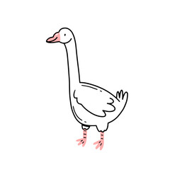 Goose in cute doodle style. Vector illustration.