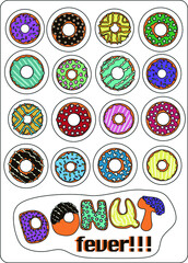 Vector stickerpack with donuts set can be used as stickers, decoration,
textile or fabric motive, advertising, etc.