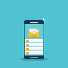Email service. Mobile smartphone with mail app. Mail service concept.