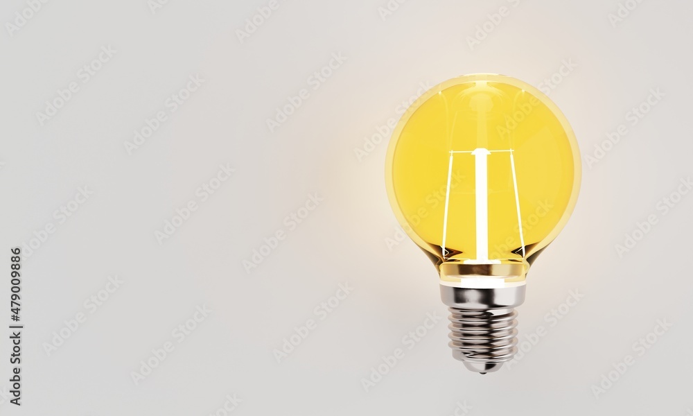 Poster light bulbs with incandescent bulbs glow yellow on white draft office graph paper. thinking and imag