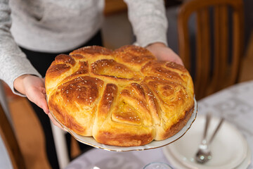 Orthodox custom for Christmas, homemade bread called "česnica"