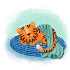 Happy Chinese new year greeting card 2022 with cute tiger in different season location for calendar. Animal holidays cartoon character.