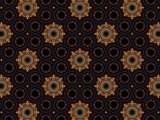 Luxurious and exquisite golden lace pattern on black background. Repeating pattern for glamourous textile/surface design.