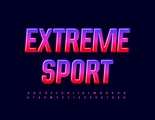 Vector colorful Logo Extreme Sport. Modern Bright Font. Glossy Alphabet Letters and Numbers set