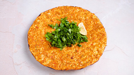Lahmacun isolated on white close up