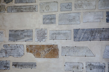 Pagan and early Christian Latin inscriptions in the portico of the Basilica of Santa Maria in Trastevere in Rome